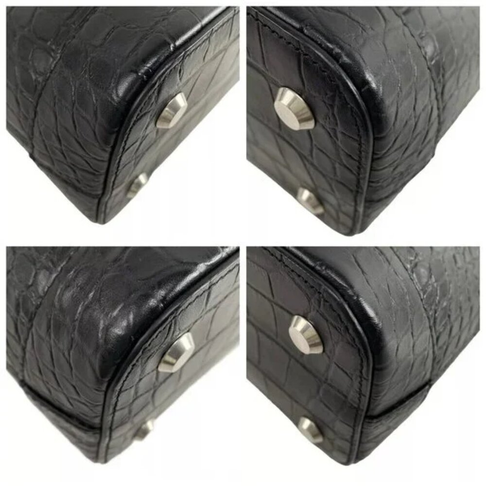 100% Auth BALENCIAGA Ville Top Handle S Black White Leather Handbag 859-113024 - Picture 6 of 14